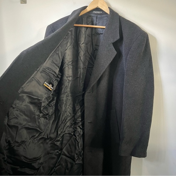 Vintage Joseph Feiss Men’s 44R Wool Cashmere Heavy Overcoat 3 Button Charcoal - Picture 7 of 7
